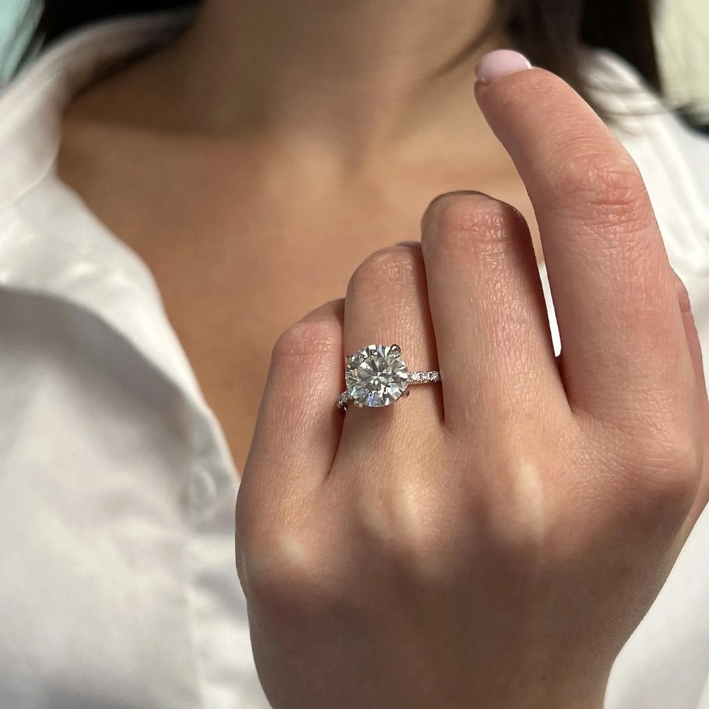 3.49Cttw Round Cut Lab Grown & Natural Diamond Engagement Ring 18K White Gold